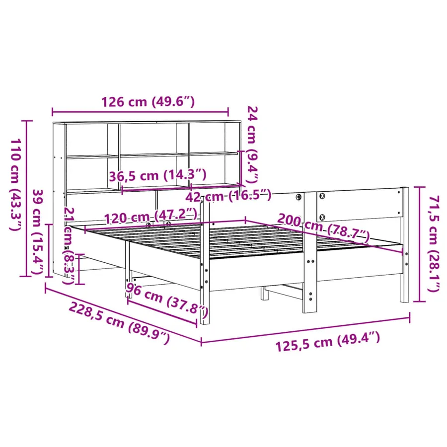 Lit bibliothèque sans matelas cire marron 120x200 cm pin massif - 12