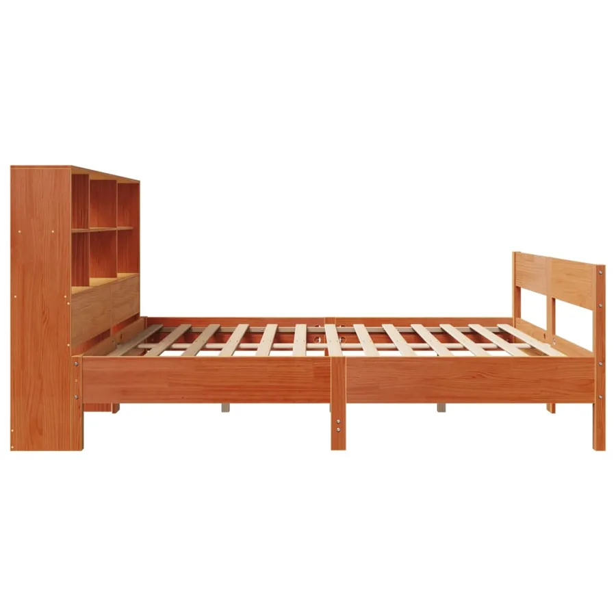 Lit bibliothèque sans matelas cire marron 120x200 cm pin massif - 5
