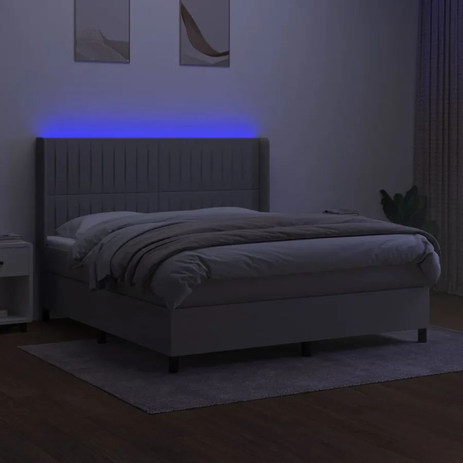 Sommier à lattes de lit matelas LED Gris clair 160x200 cm Tissu - 3