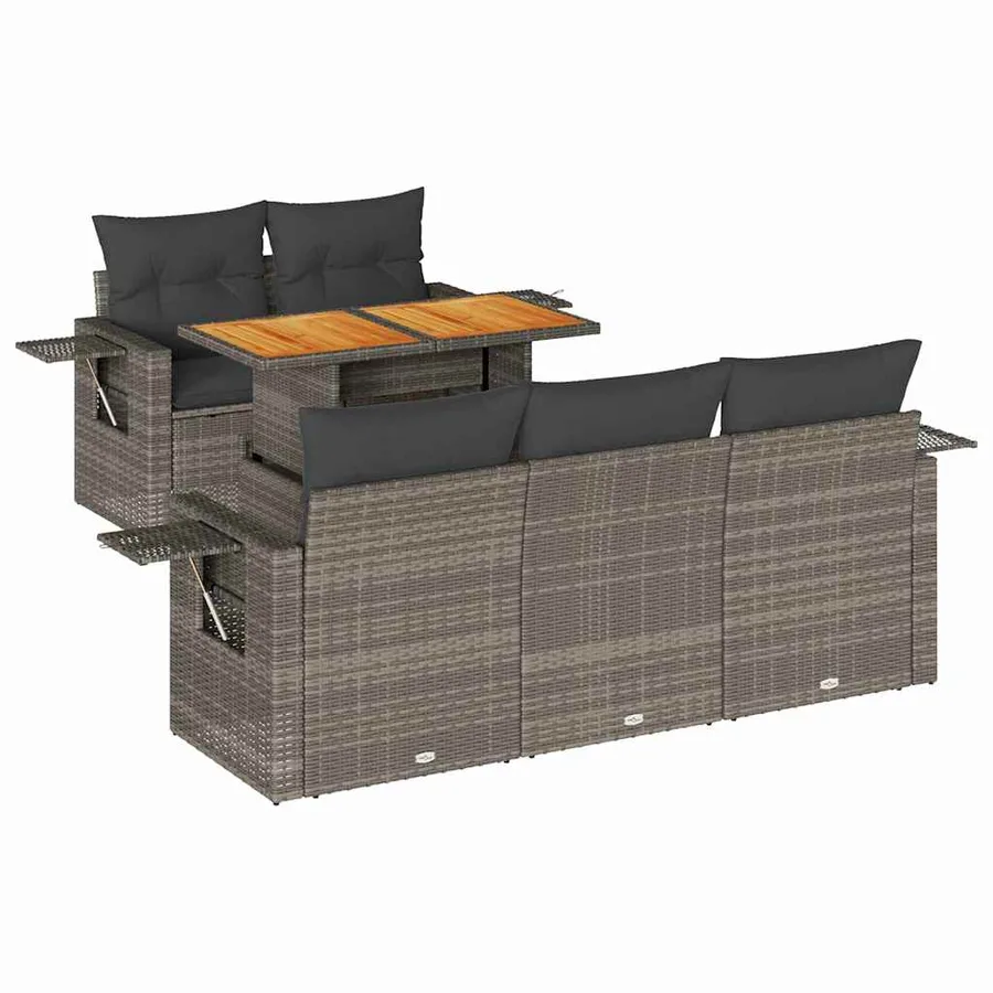 Salon de jardin 6 pcs avec coussins gris résine tressée - 2