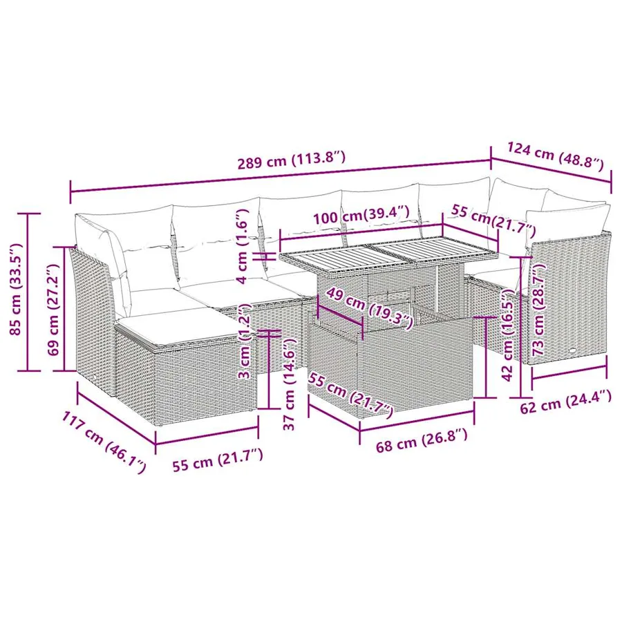 Salon de jardin avec coussins 8 pcs beige résine tressée - 14