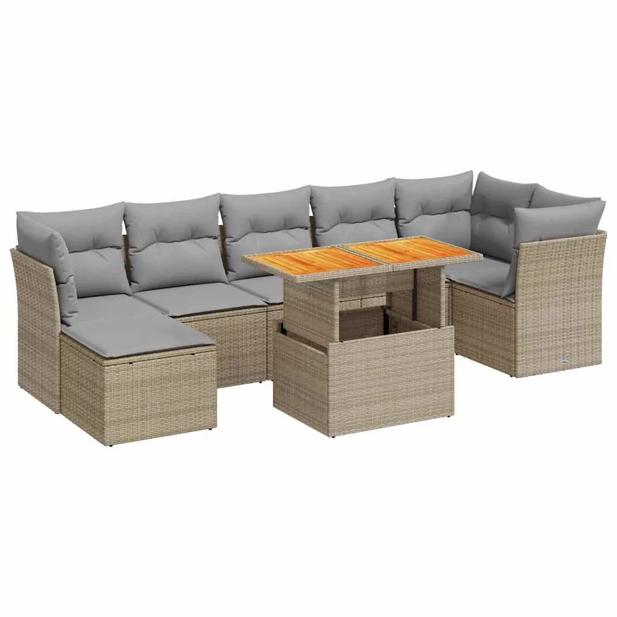 Salon de jardin avec coussins 8 pcs beige résine tressée - 2