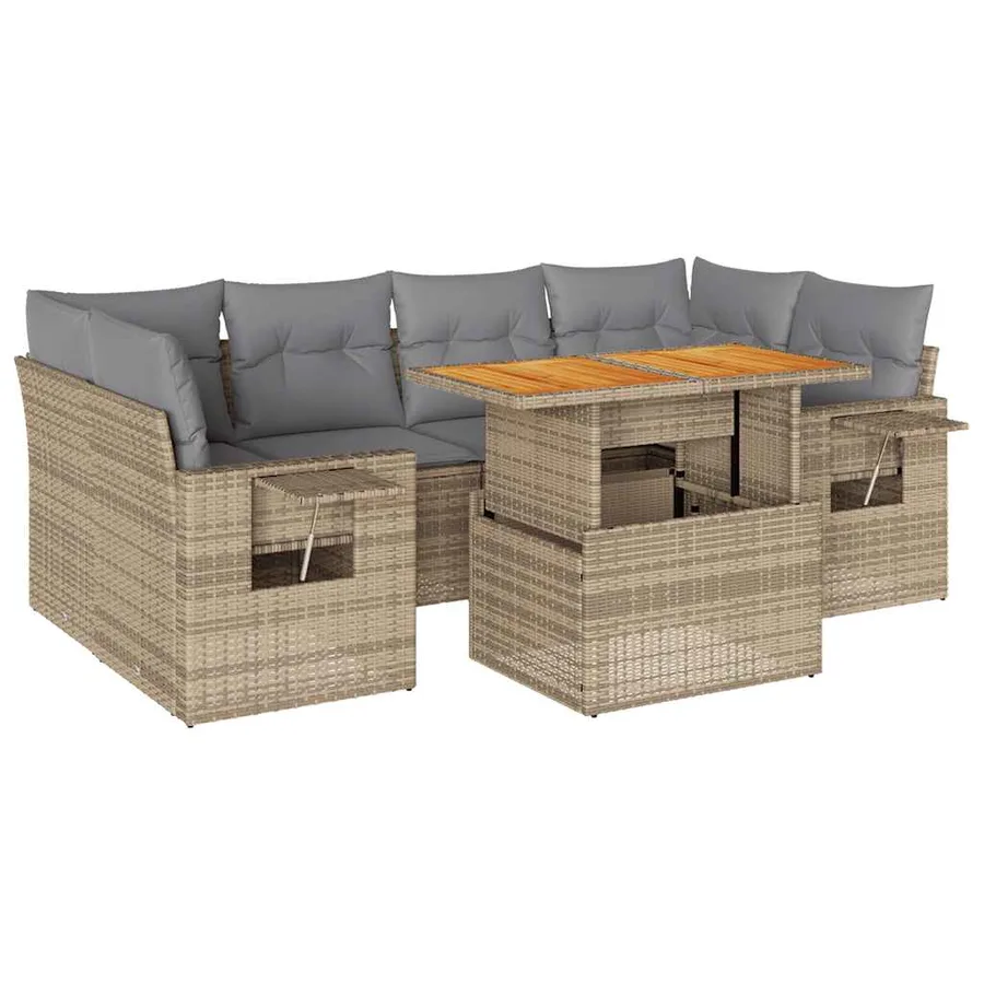 Salon de jardin avec coussins 7 pcs beige résine tressée - 2