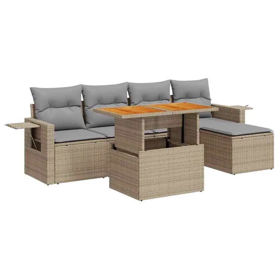Salon de jardin avec coussins 6 pcs beige résine tressée - 2
