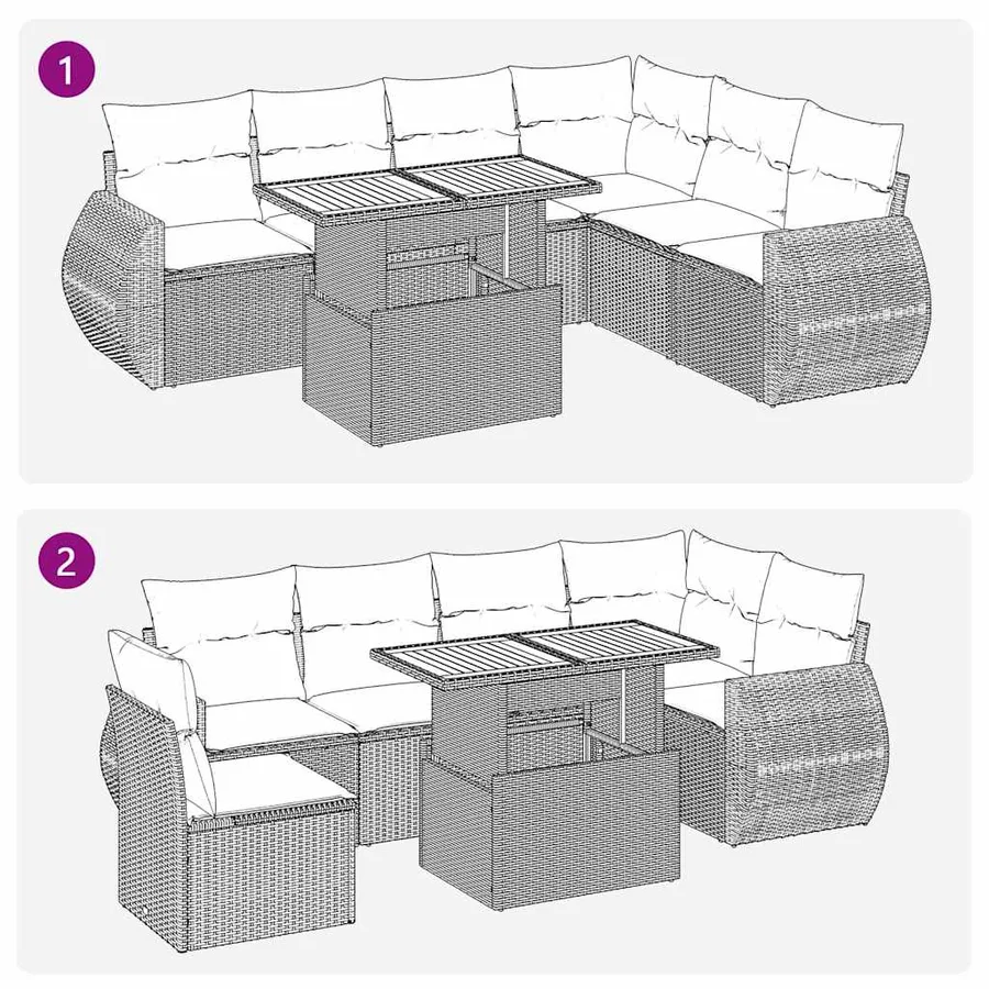Salon de jardin 7 pcs avec coussins noir résine tressée 62 x 62 x 69 cm - 66,0 kg - 11