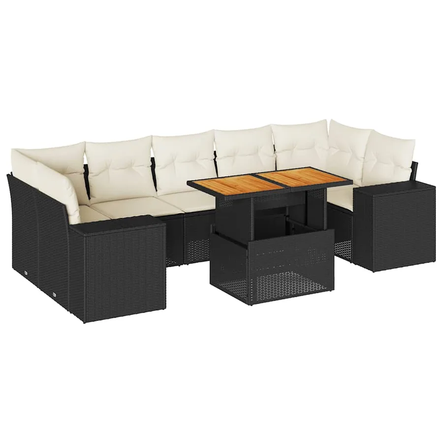Salon de jardin 8 pcs avec coussins noir résine tressée - 2