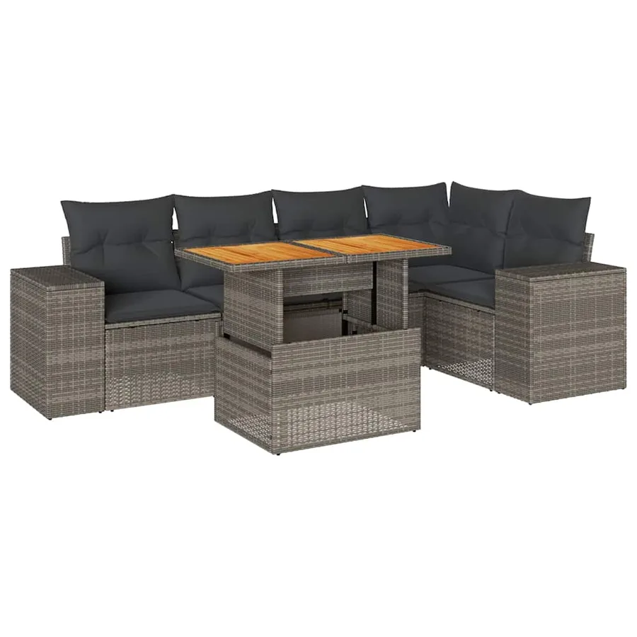 Salon de jardin 6 pcs avec coussins gris résine tressée - 2