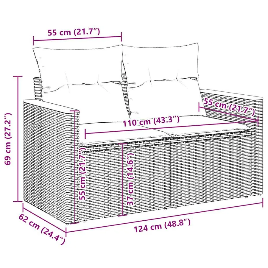 Ensemble de canapés de jardin 11 pcs et coussins rotin acacia - 16