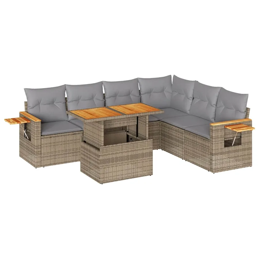 Salon de jardin avec coussins 7 pcs beige résine tressée acacia - 2