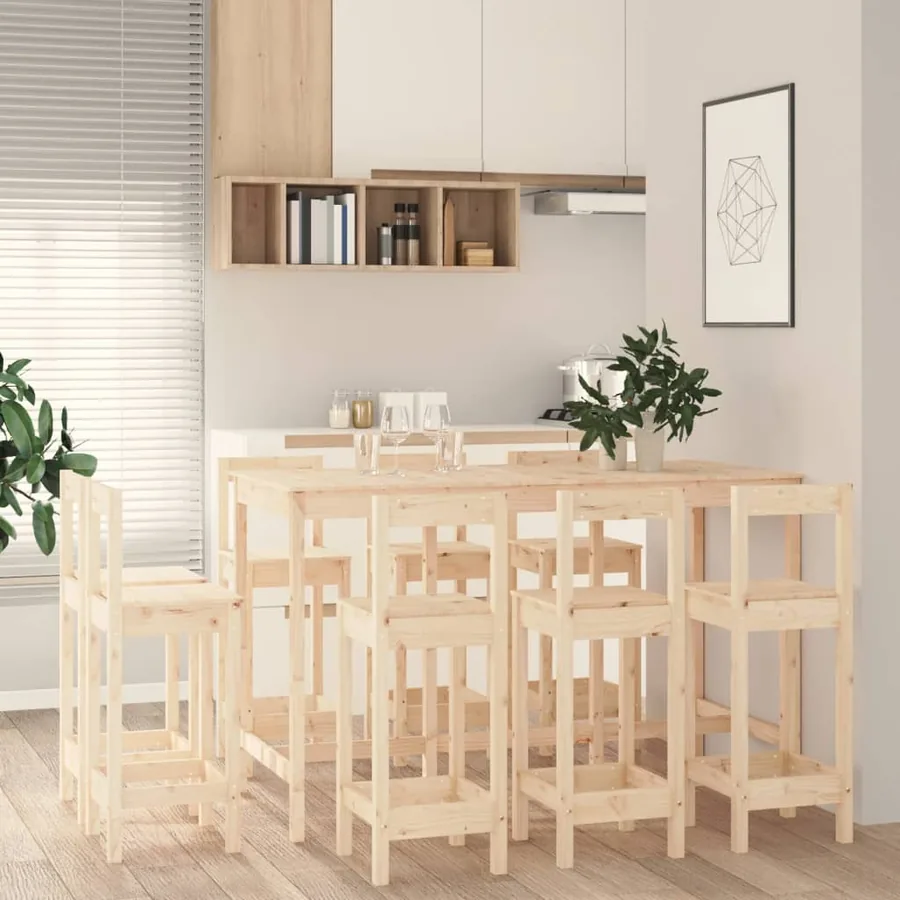 Ensemble de bar 9 pcs Bois de pin massif