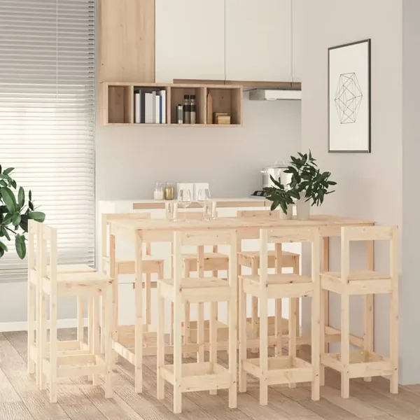 Ensemble de bar 9 pcs Bois de pin massif