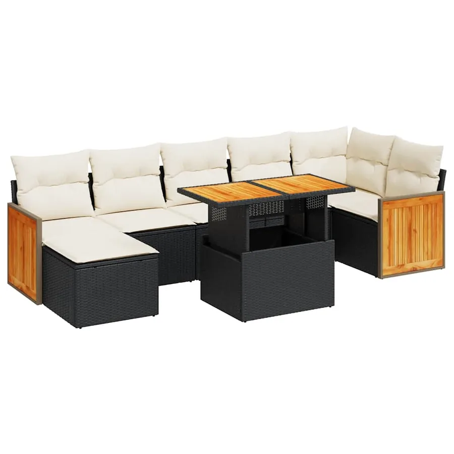 Salon de jardin avec coussins 8 pcs noir résine tressée acacia - 2