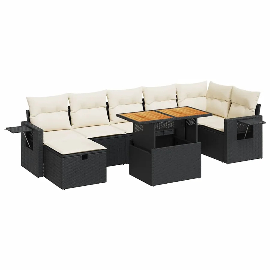 Salon de jardin 5 pcs avec coussins noir résine tressée acacia - 2