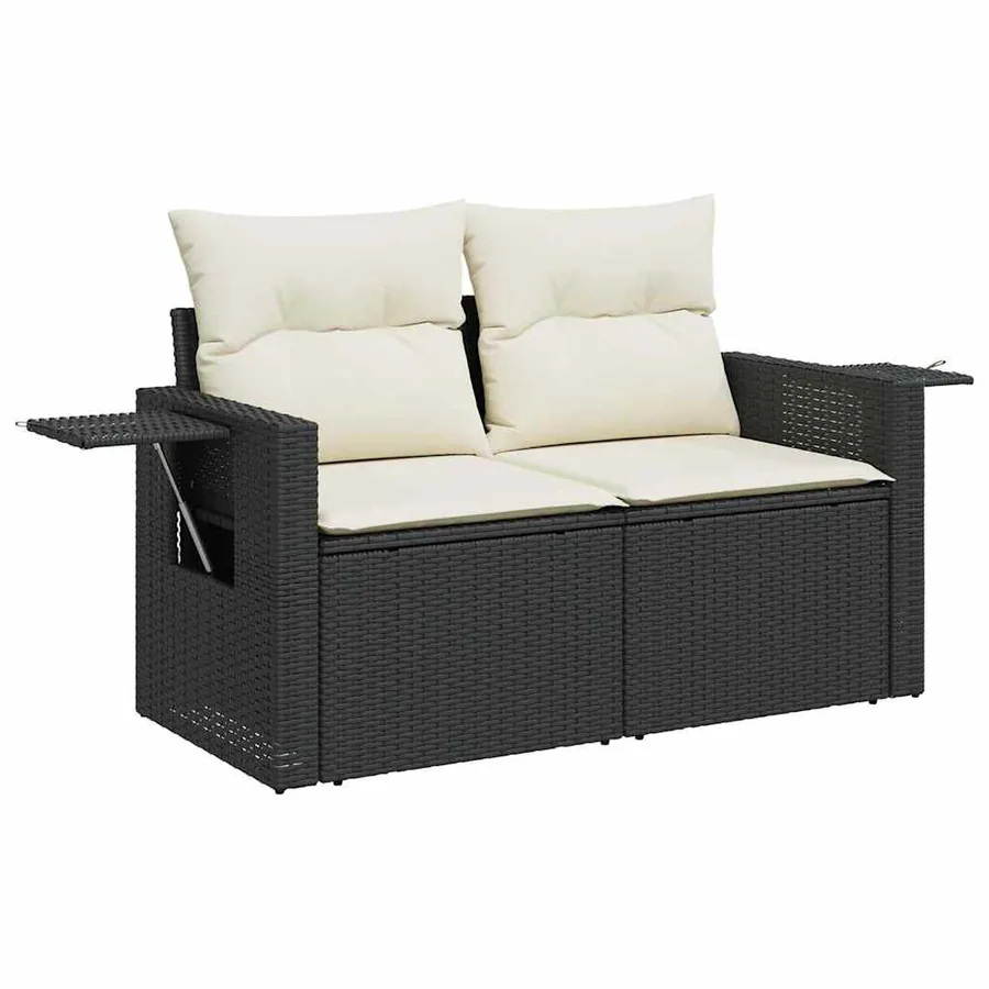 Salon de jardin 5 pcs avec coussins noir résine tressée acacia - 5