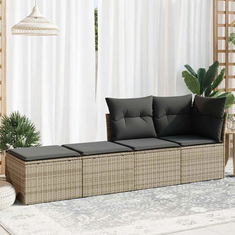 Salon de jardin 2 pcs avec coussins gris résine tressée acacia - 3
