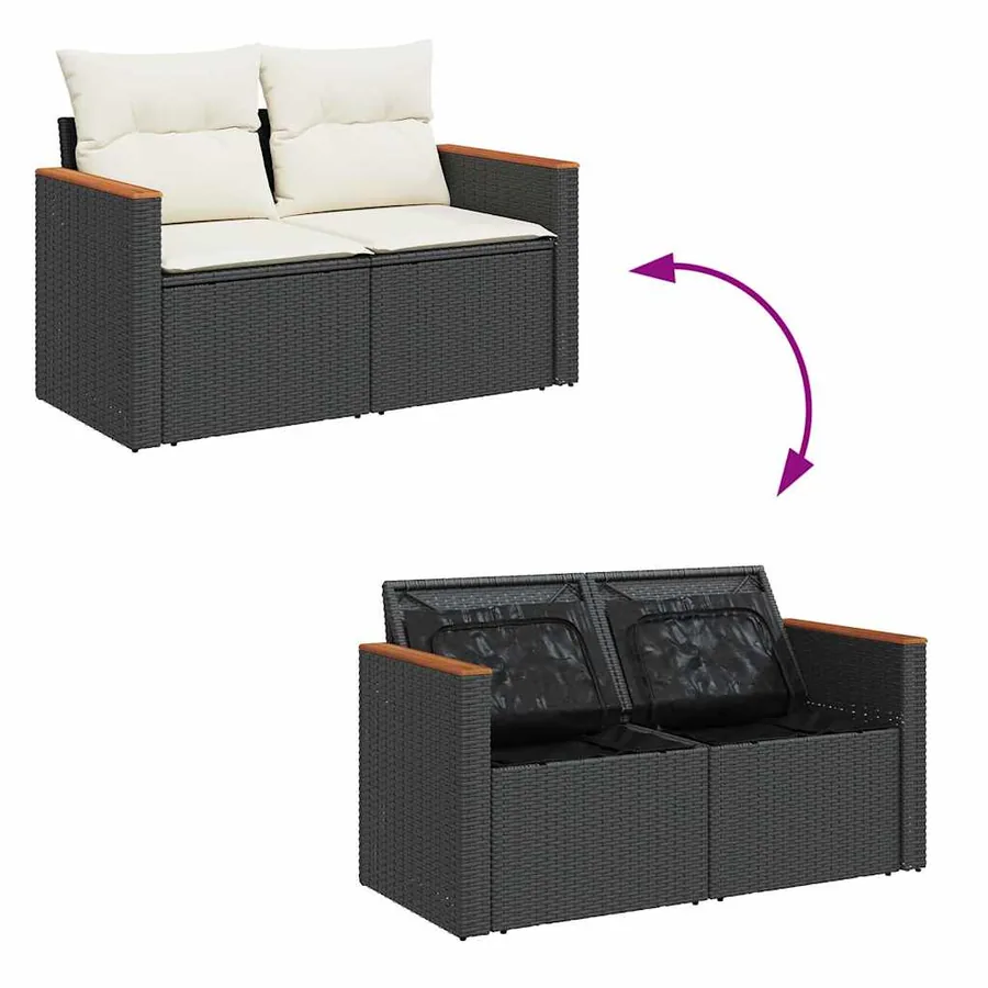 Salon de jardin 6 pcs avec coussins noir résine tressée - 7