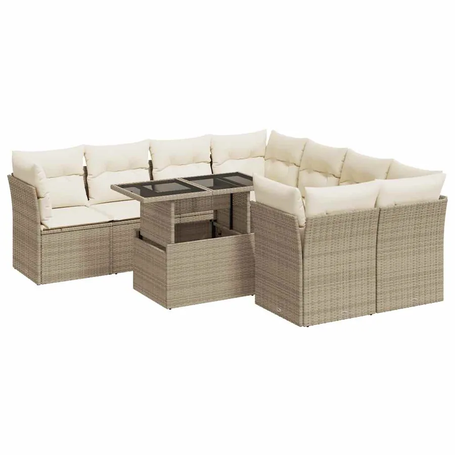 Salon de jardin avec coussins 9 pcs beige résine tressée - 2