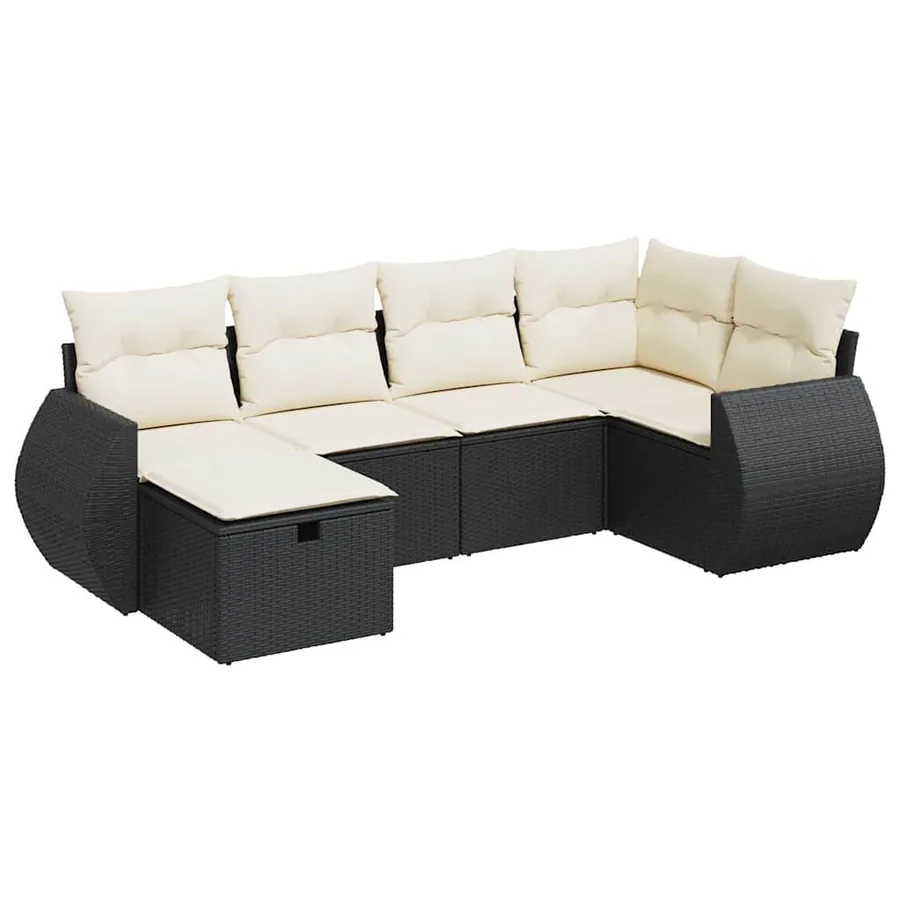 Salon de jardin 6 pcs avec coussins noir résine tressée - 2