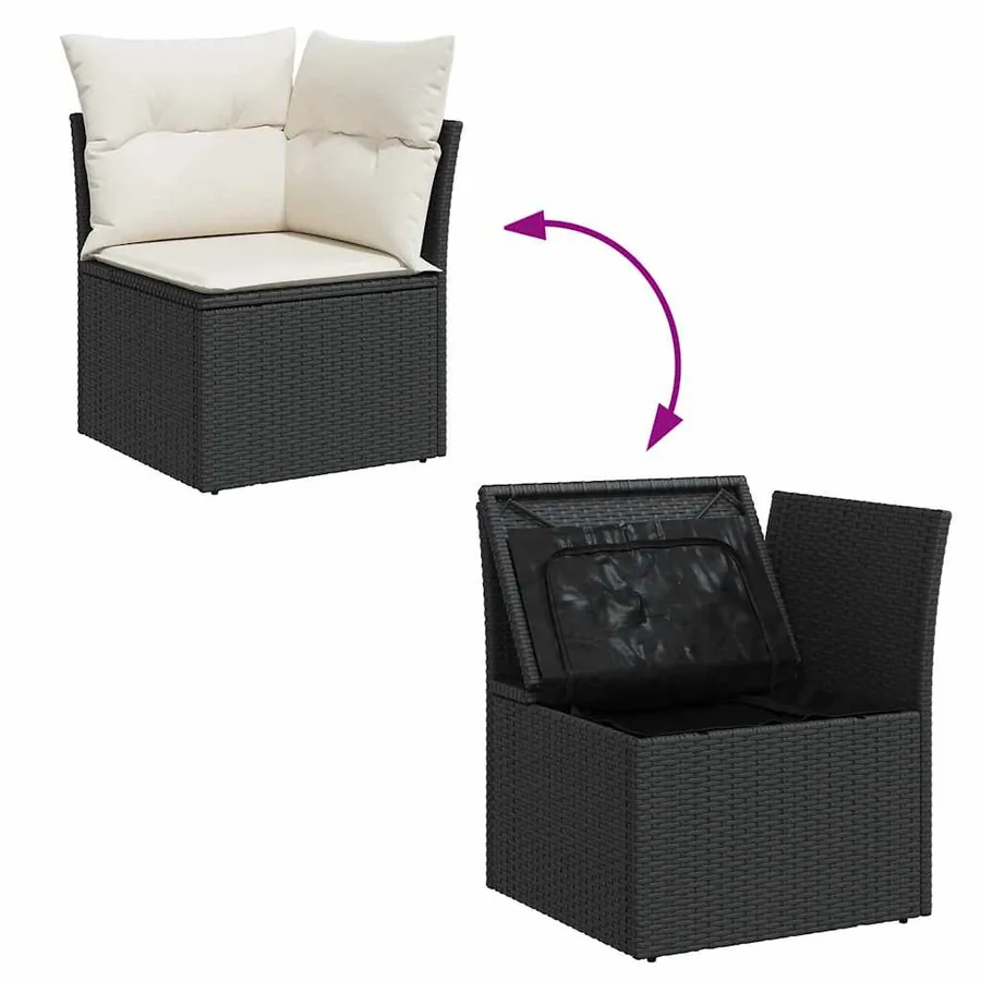 Salon de jardin 6 pcs avec coussins noir résine tressée - 8