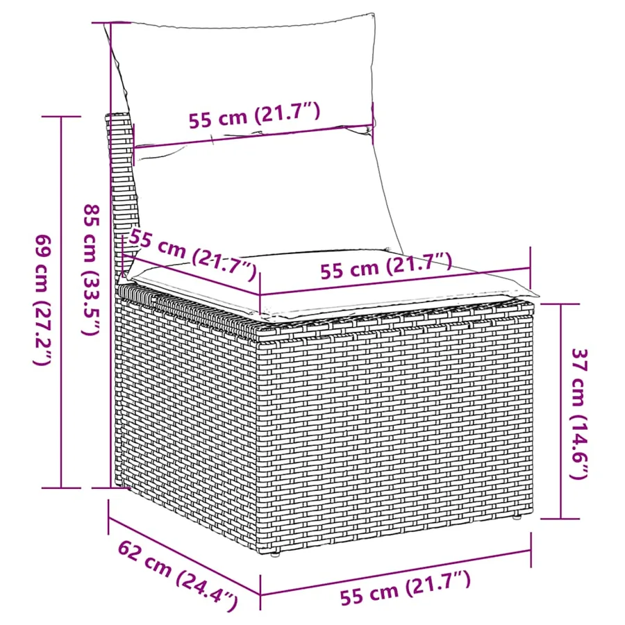 Salon de jardin 8 pcs avec coussins gris clair résine tressée - 15