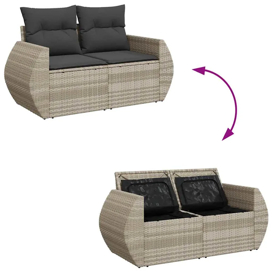 Salon de jardin 8 pcs avec coussins gris clair résine tressée - 9