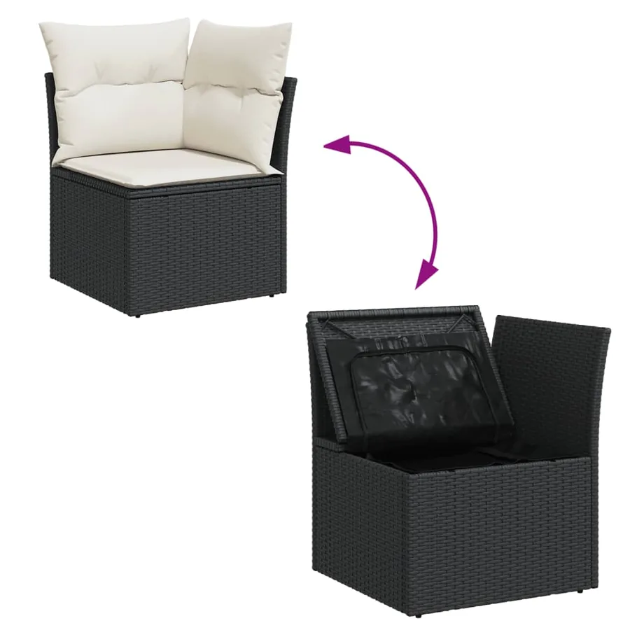 Salon de jardin 4 pcs avec coussins noir résine tressée - 7