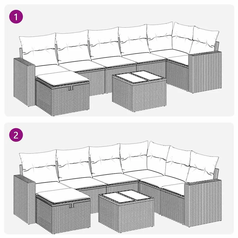 Salon de jardin 8 pcs avec coussins gris clair résine tressée - 8
