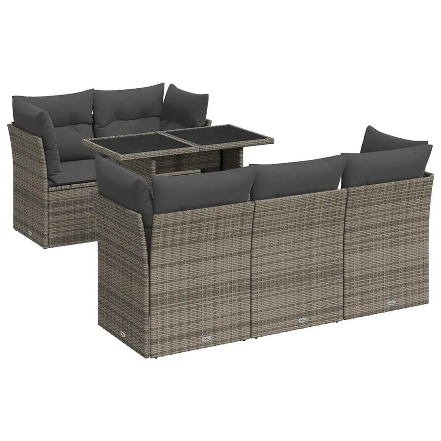 Salon de jardin 6 pcs avec coussins gris résine tressée - 2