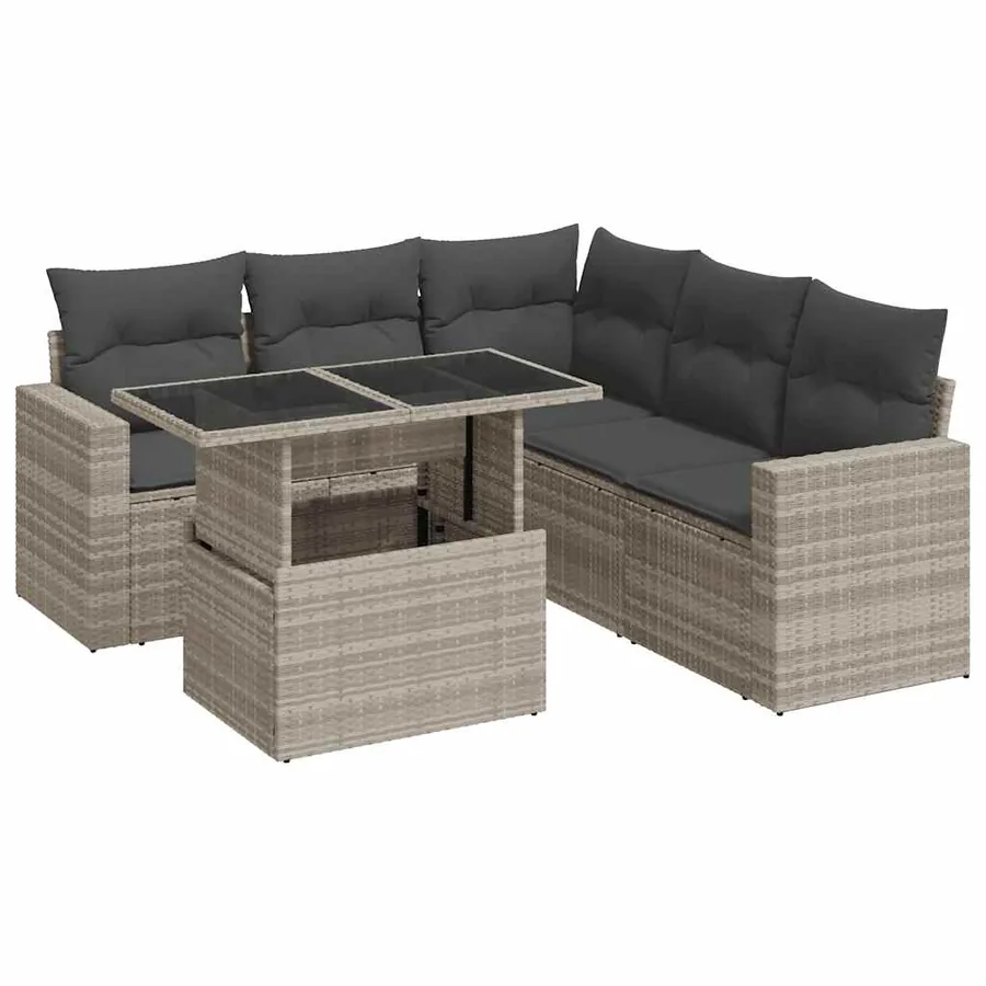 Salon de jardin 6 pcs avec coussins gris clair résine tressée - 2