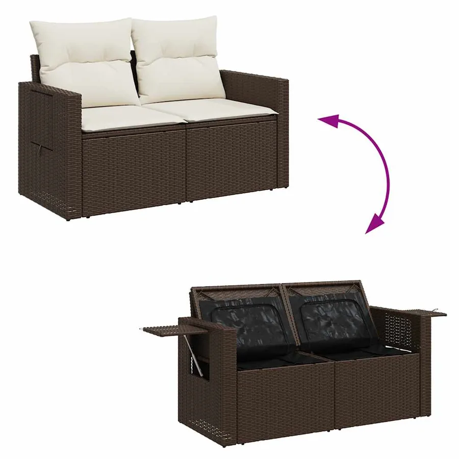 Salon de jardin avec coussins 9 pcs marron résine tressée - 10