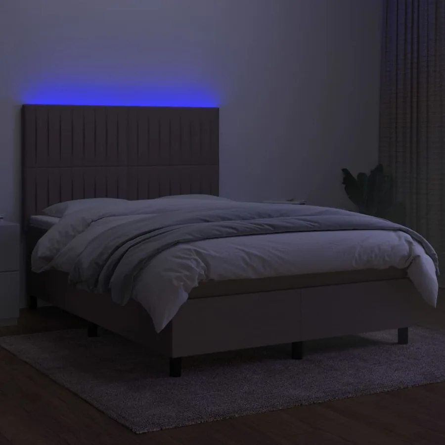 Sommier à lattes de lit et matelas et LED Taupe 140x200cm Tissu - 4