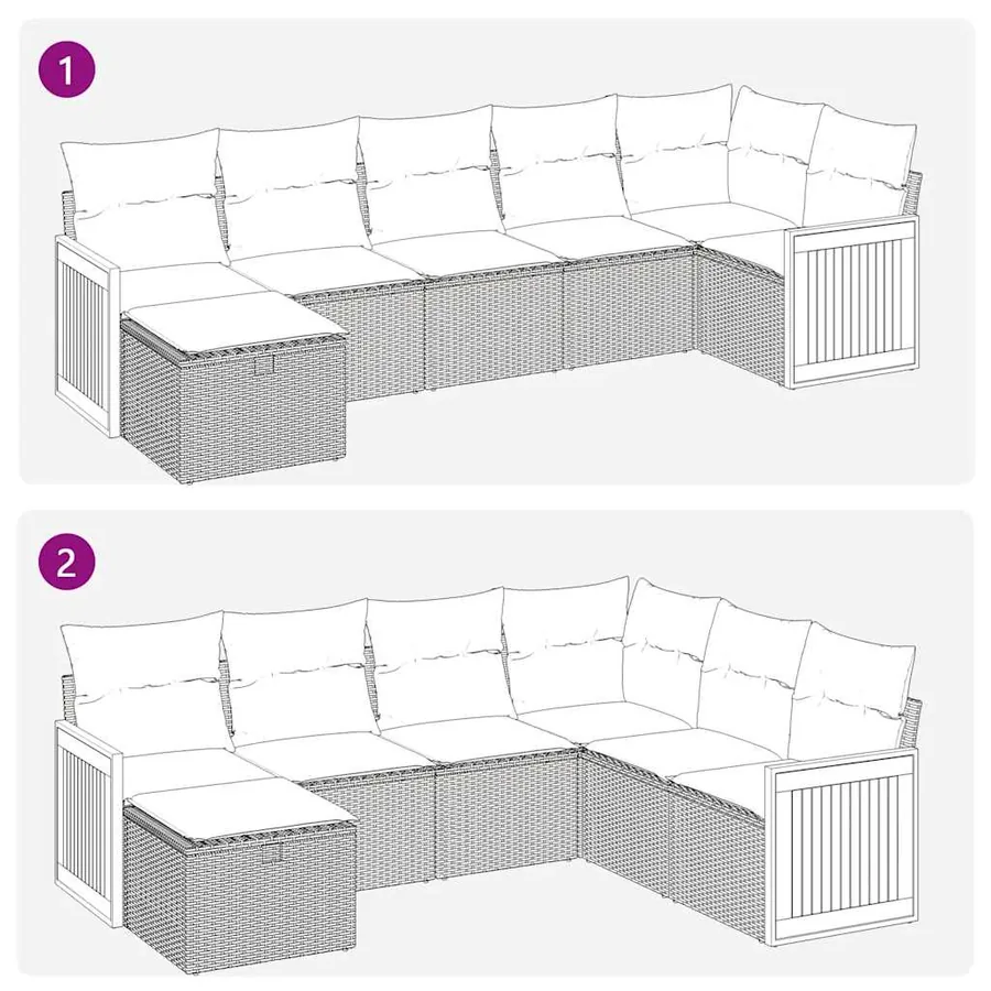 Salon de jardin 7 pcs avec coussins noir résine tressée 55 x 62 x 69 cm - 61,2 kg - 11