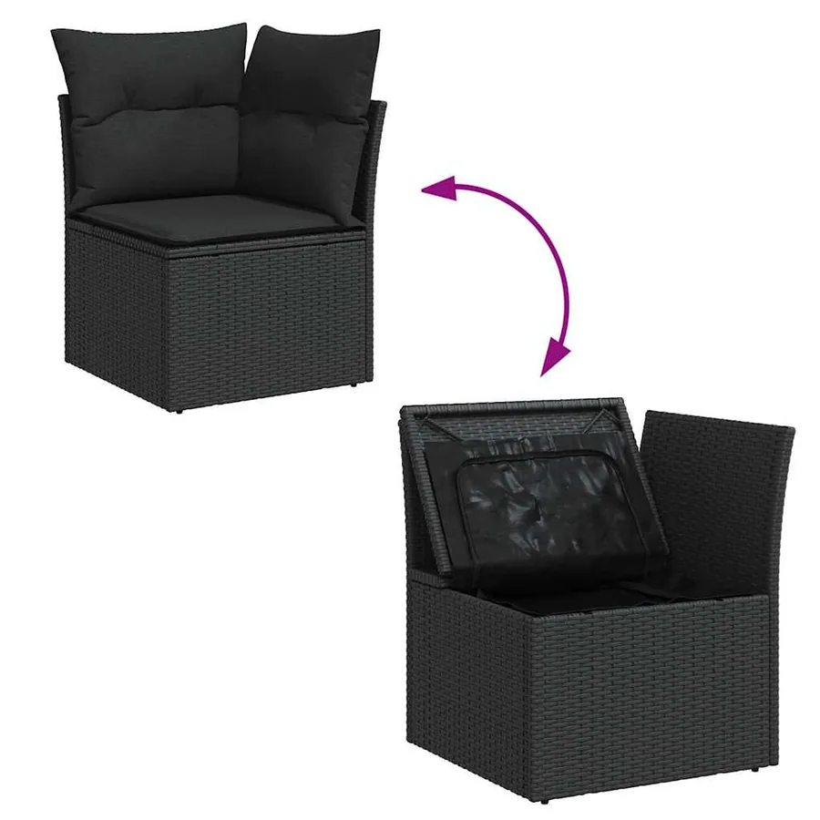 Salon de jardin 7 pcs avec coussins noir résine tressée 55 x 62 x 69 cm - 61,0 kg - 8