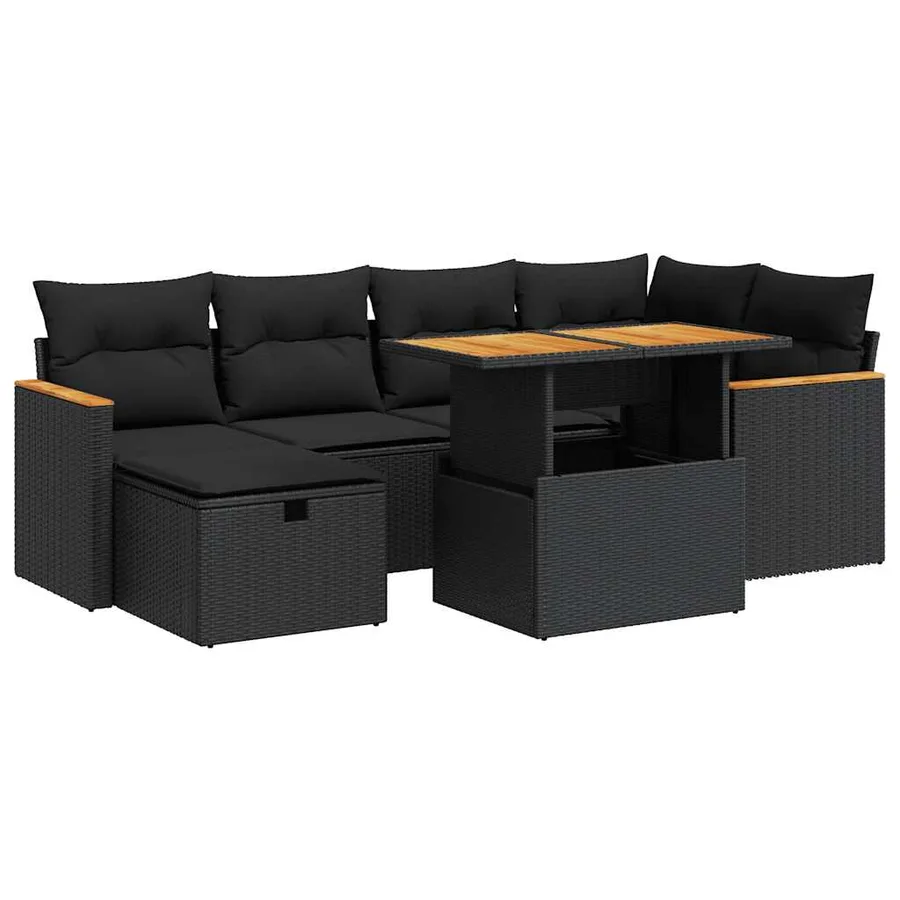 Salon de jardin 8 pcs avec coussins noir résine tressée - 2