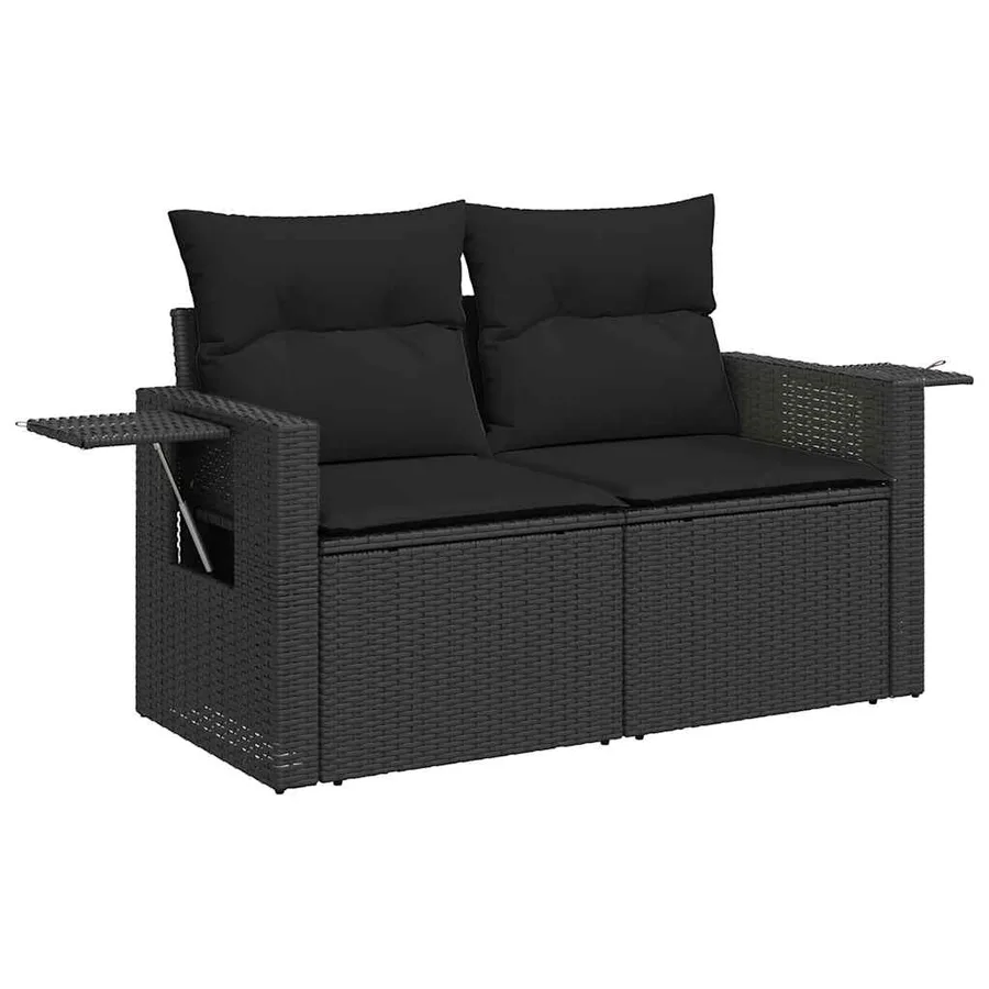 Salon de jardin 11 pcs avec coussins noir résine tressée - 3