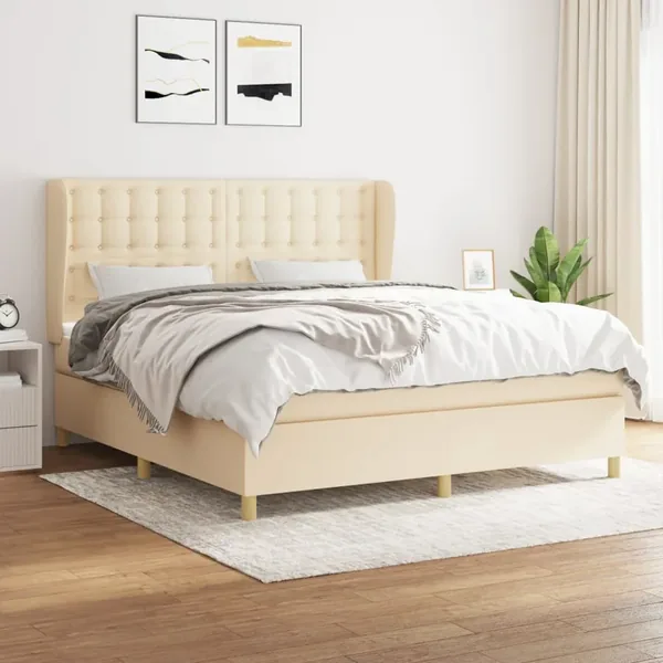 Sommier à lattes de lit avec matelas Crème 160x200 cm Tissu