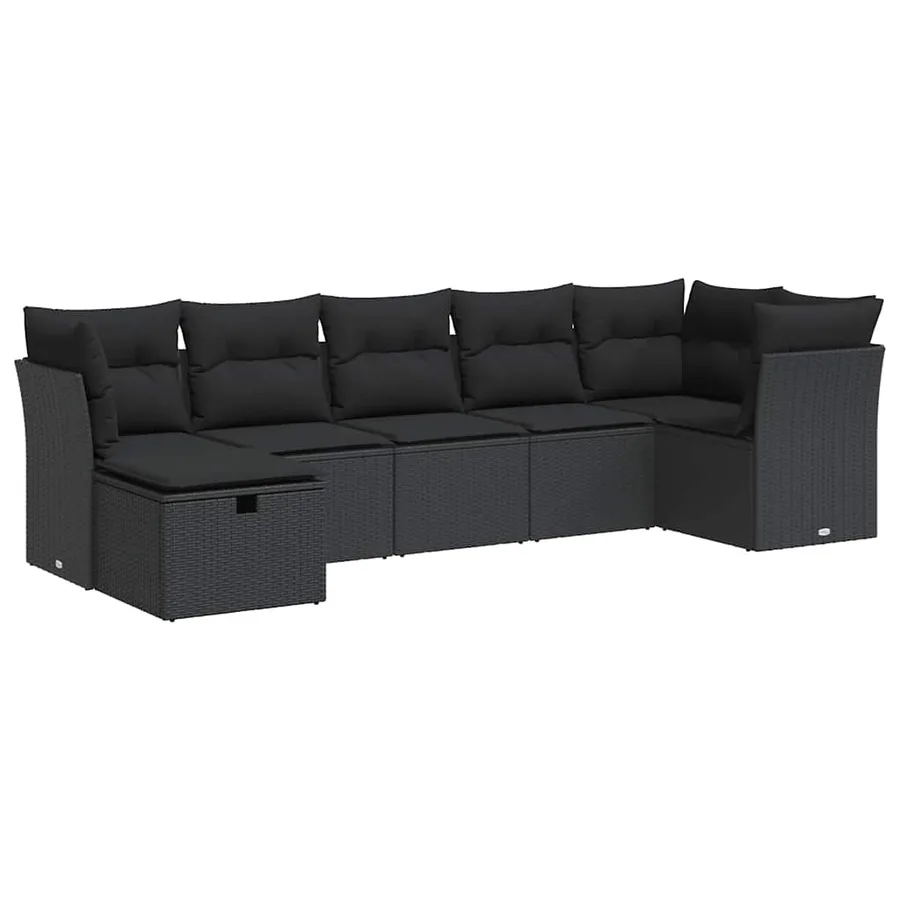 Salon de jardin 7 pcs avec coussins noir résine tressée 62 x 62 x 69 cm - 59,4 kg - 2