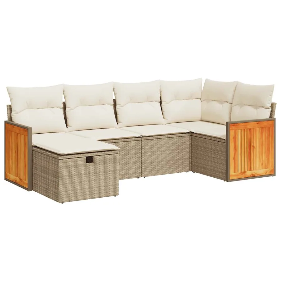 Salon de jardin avec coussins 6 pcs beige résine tressée - 2