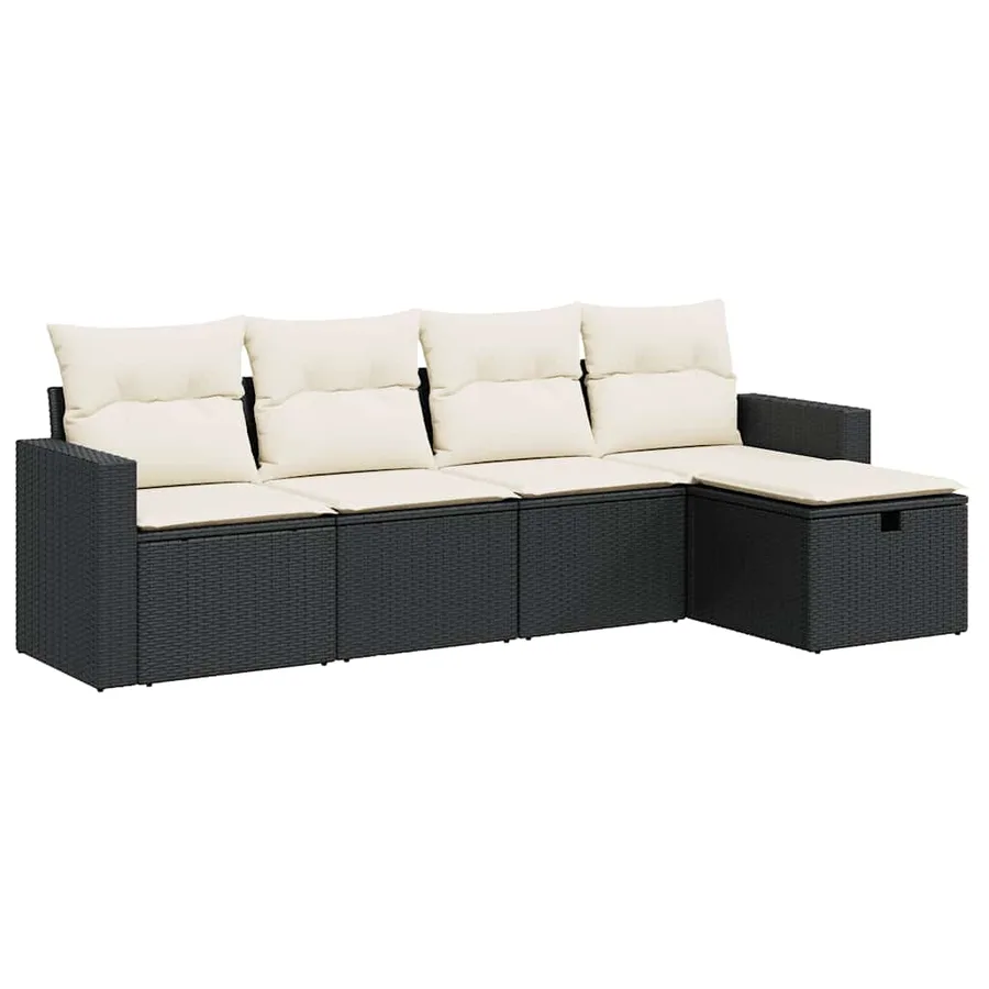 Salon de jardin 5 pcs avec coussins noir résine tressée - 2