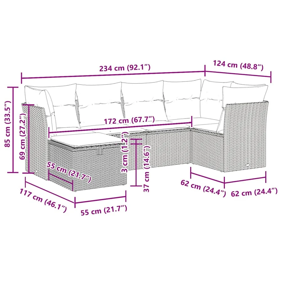 Salon de jardin avec coussins 6 pcs beige résine tressée - 11