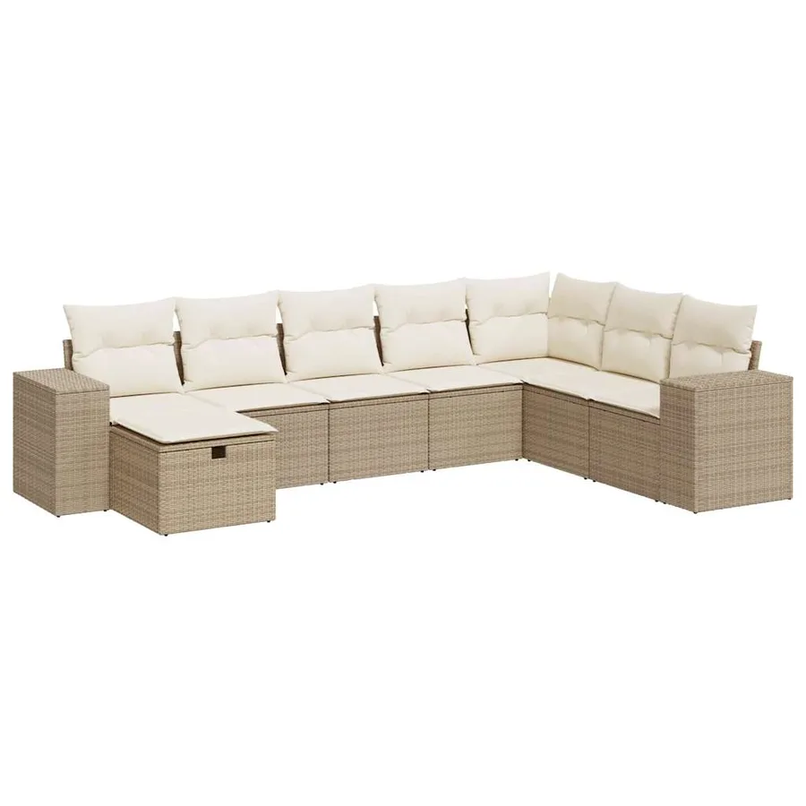 Salon de jardin avec coussins 8 pcs beige résine tressée - 2