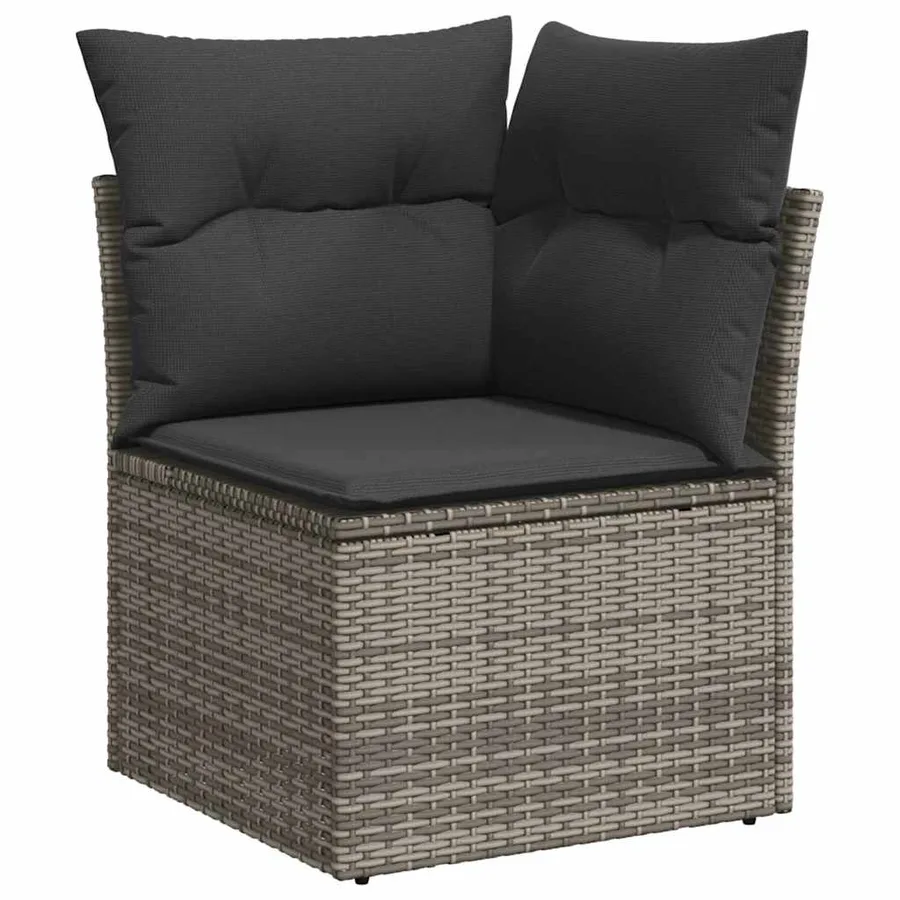 Salon de jardin 9 pcs avec coussins gris résine tressée - 4