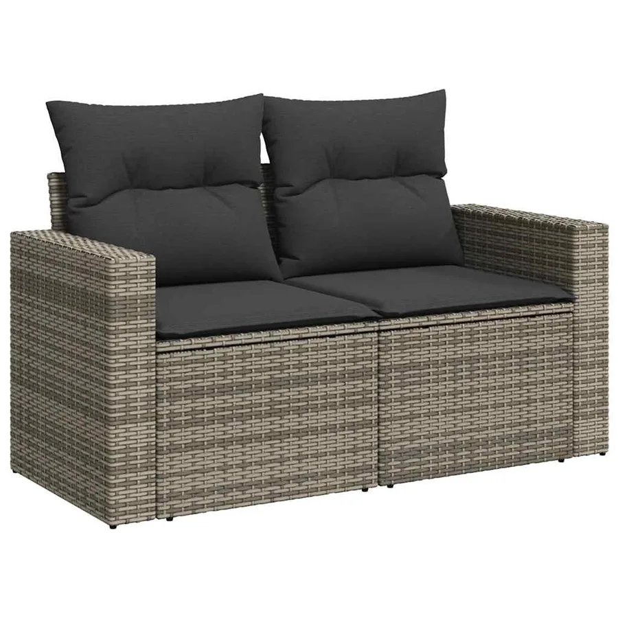 Salon de jardin 6 pcs avec coussins gris résine tressée - 4