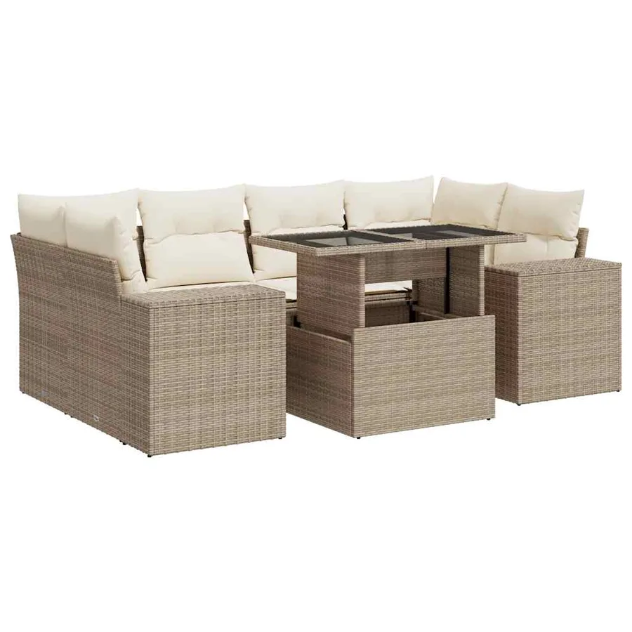 Salon de jardin avec coussins 7 pcs beige résine tressée - 2