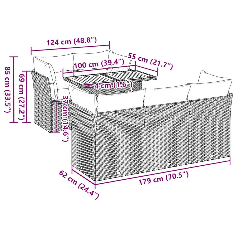 Salon de jardin avec coussins 6 pcs beige résine tressée - 11
