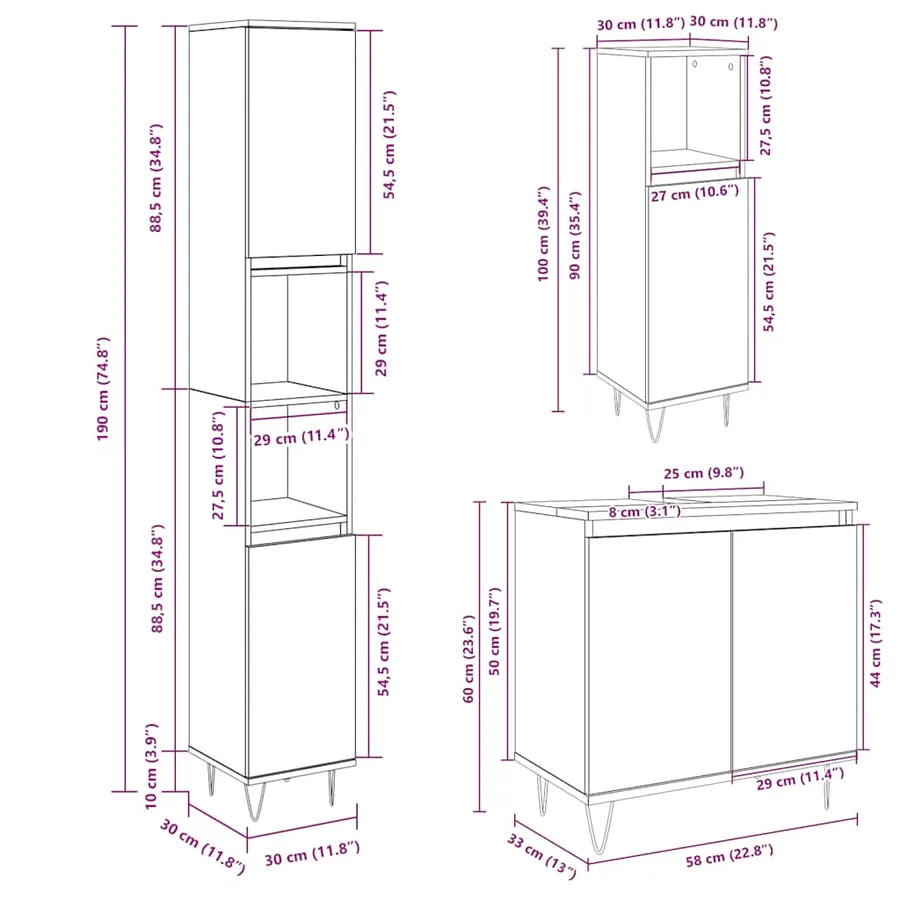 Ensemble de meubles de salle de bain 3 pcs chêne sonoma - 11
