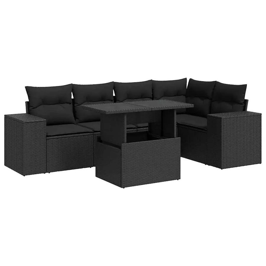 Salon de jardin 6 pcs avec coussins noir résine tressée - 2