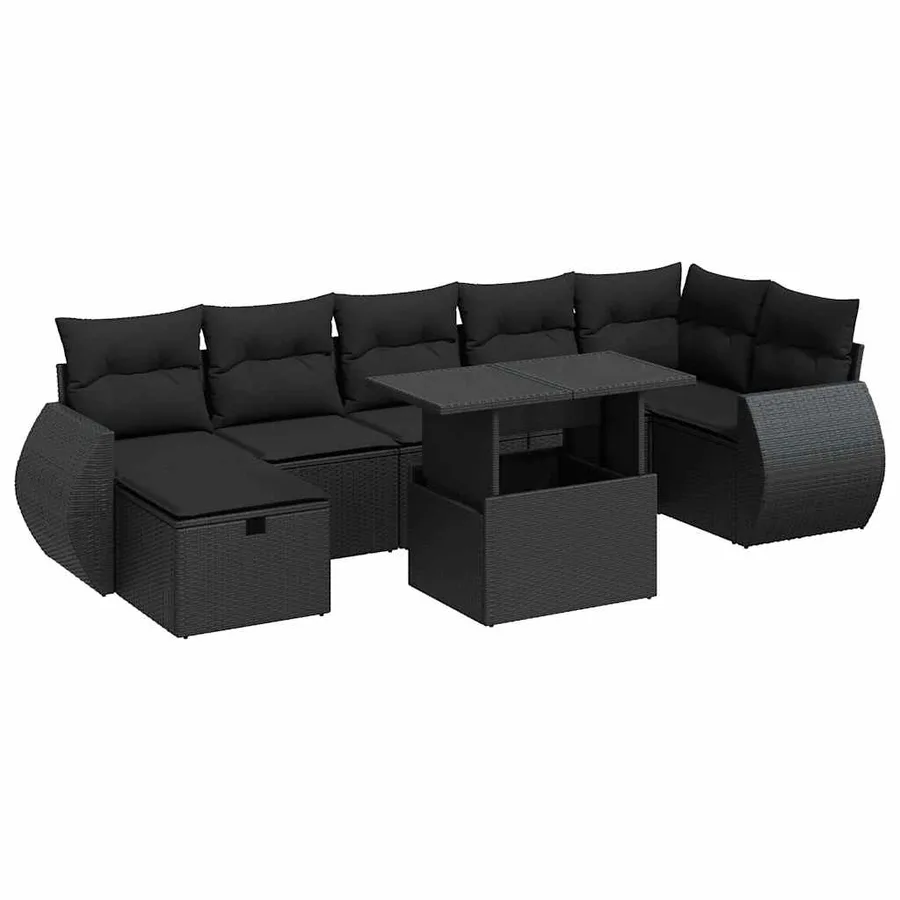 Salon de jardin 8 pcs avec coussins noir résine tressée - 2