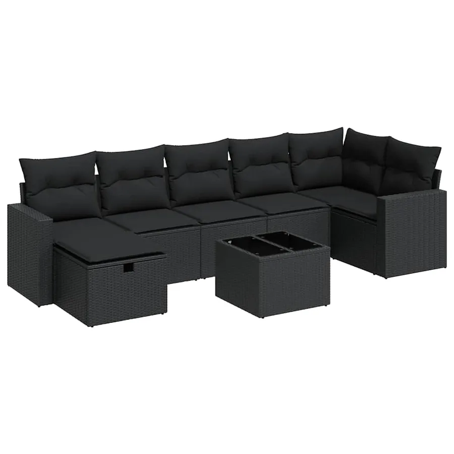 Salon de jardin 8 pcs avec coussins noir résine tressée - 2