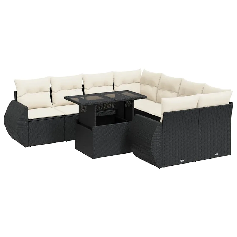 Salon de jardin 9 pcs avec coussins noir résine tressée - 2